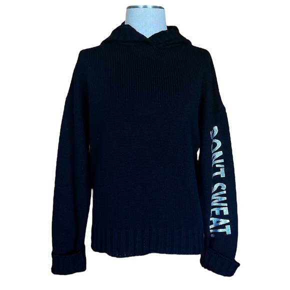 TopShop Small Oversized Black Hooded Sweater Don’t Sweat Casual Wear Streetwear - Picture 1 of 9